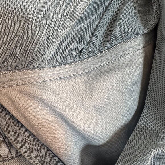 Little Mistress Plus size Bridesmaids Bardot Gathered Maxi Dress in Mesh - Blue - Picture 7 of 7